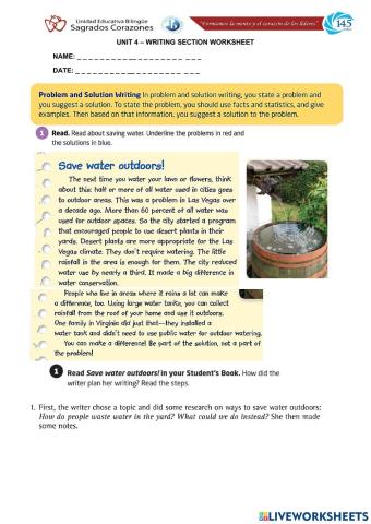 Problem and Solution Paragraph Worksheet