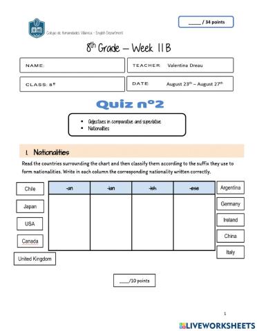 Quiz adjectives and nationalities
