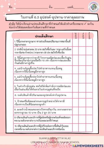 ใบงานที่ 6.3 อุปสงค์ อุปทาน