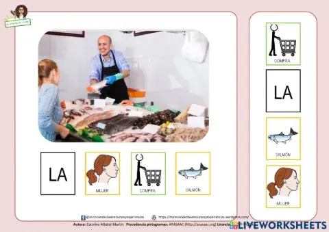 Estructuración de frases: la mujer compra salmón