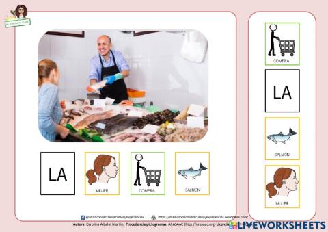 Estructuración de frases: la mujer compra salmón