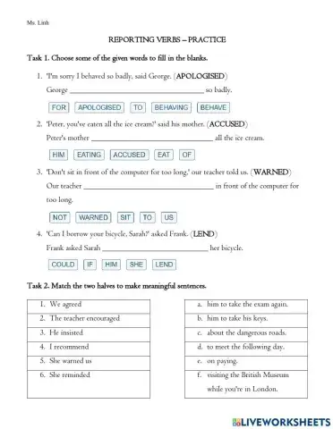 Reporting verbs - Further practice