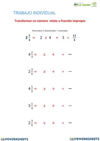 Conversión de número mixto a fracción