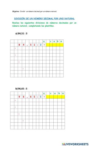 División de un decimal por uno natural