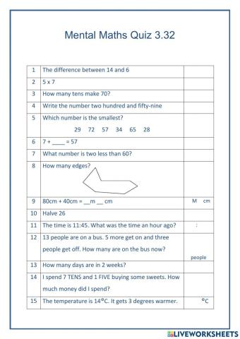 Mental Maths 3.32