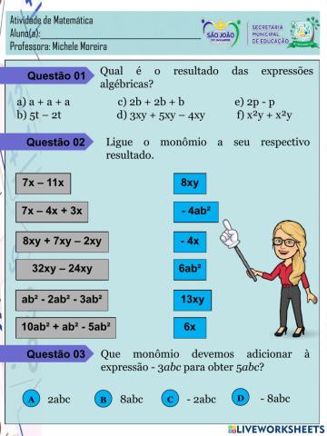 Adição e subtração de monômios