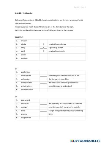 Band 2 (Core 1) - Unit 12 - Test