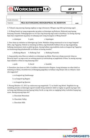 Worksheet 1.3