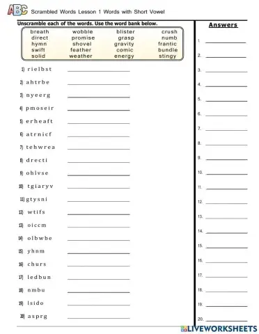 Lesson 1 - Short Vowel