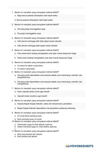 Soal Evaluasi Bahasa Indonesia Kalimat Efektif