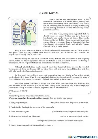 Reading Comprehension: Plastic Bottles