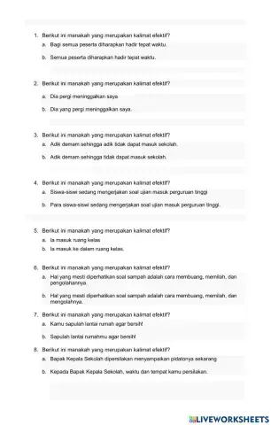 Soal evaluasi bahasa indonesia kalimat efektif