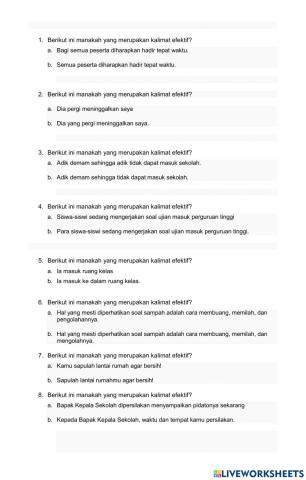 Soal evaluasi bahasa indonesia kalimat efektif
