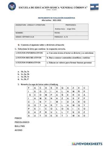 Evaluación diagnóstica LL 7 mo