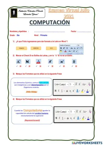 Examen de  Computacion 5to Prim