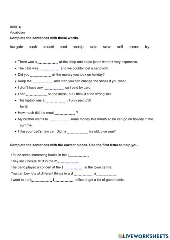 Gold Experience A2 Unit 4 test