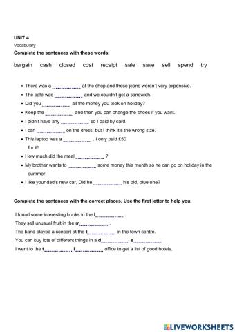 Gold Experience A2 Unit 4 test