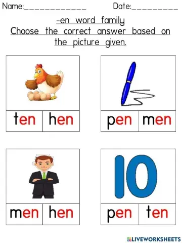 -en word family (Choose the correct answer based on the picture given)-3