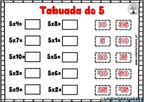 Jogo interativo – tabuada do 5