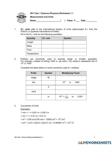 Measurement Worksheet