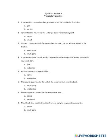 Cycle 4 - Session 5: Vocabulary Practice
