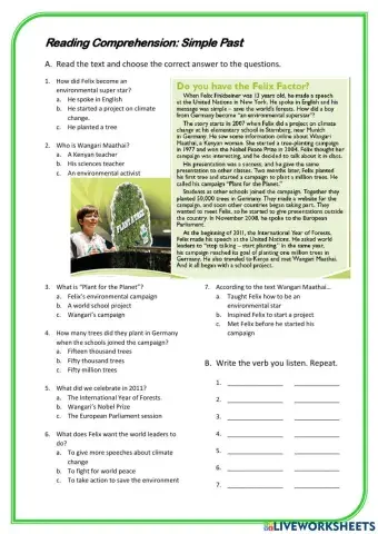 Simple past Reading comprehension and pronunciation