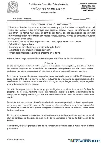 Comprensión de un texto descriptivo