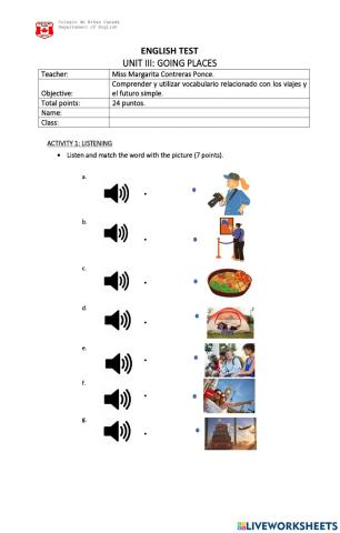 Test unit 3 8th grade