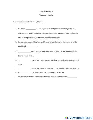 Cycle 4 - Session 7: Vocabulary Practice