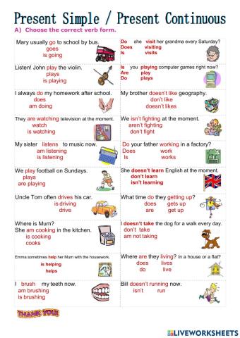 Present continuous and Present simple