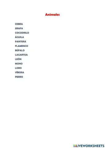 Vocabulario animales en Ingles