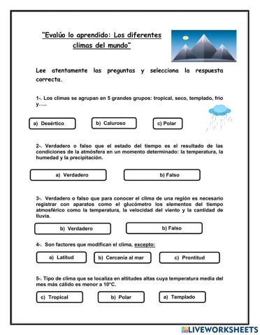 “Evalúo lo aprendido: Los diferentes climas del mundo”