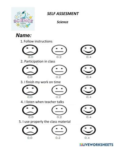 Peer and Self Assesment SCIENCE