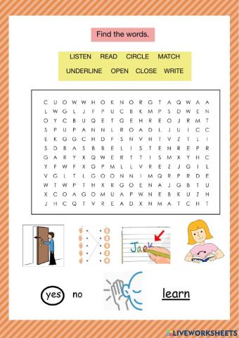 Classroom instructions - Word search