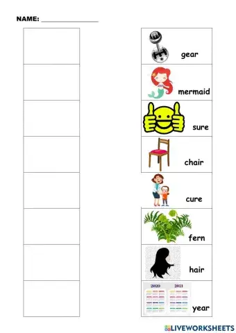 English Year 2 Phonics ear air ure er Listen and match.
