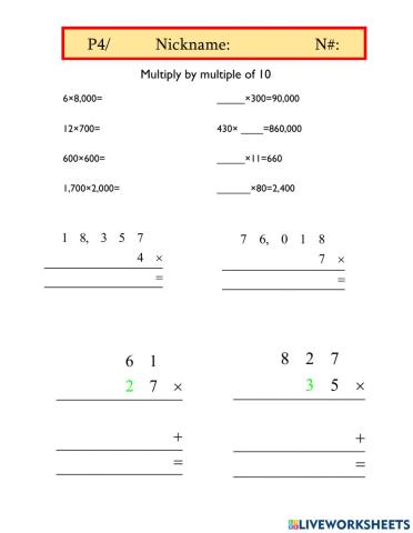 Multiplication whole numbers