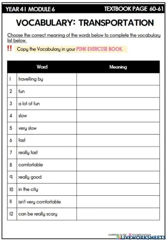 Year 4 module 6 - transport-vocabulary
