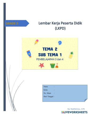Lkpd TEMATIK Tema 2 Subtema 1 Pembelajaran 3 & 4 Kelas 5