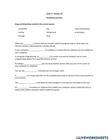 Cycle 4 - Session 12: Vocabulary Practice