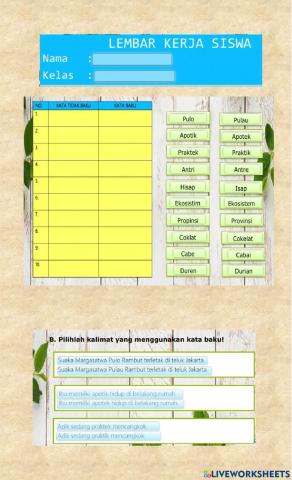 Lkpd worksheet bi kata baku dan tidak baku tema 2