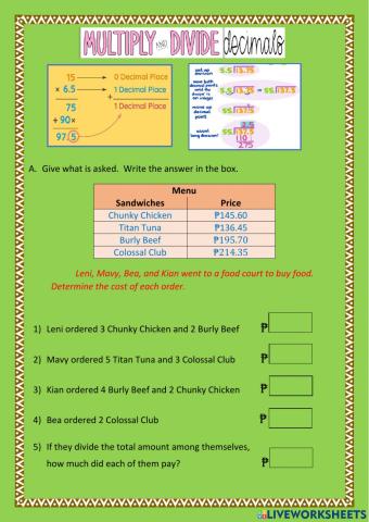 Multiplication - division of decimals