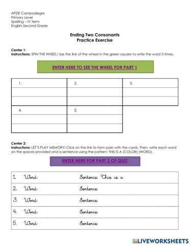 Words with ending consonants practice exercise