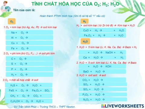 On tap tinh chat hh O2 H2 H2O