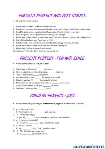Present perfect worksheet