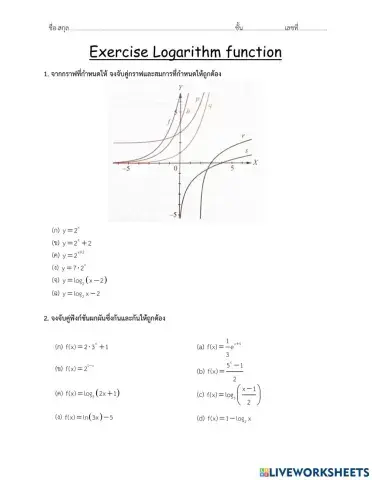 ใบงานเรื่องฟังก์ชันลอการึทึม