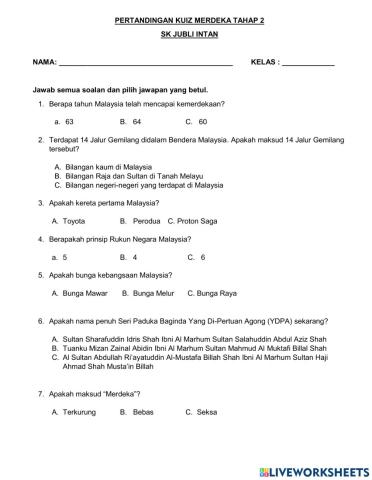 Kuiz kemerdekaan tahap 2
