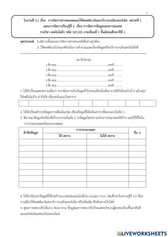 ใบงานที่ 3.1 การจัดการสารสนเทศ