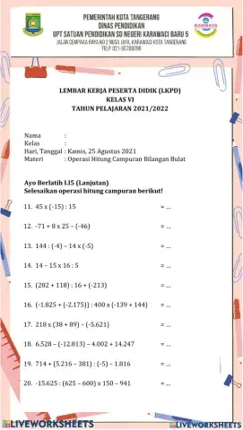 Lkpd - 2 - operasi hitung campuran bilangan bulat