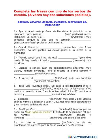 Los verbos de cambio