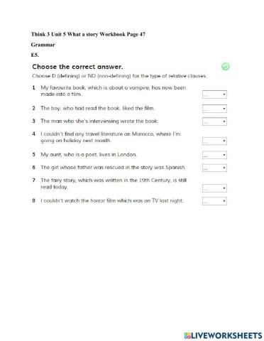 Think 3 Unit 5 WB P47